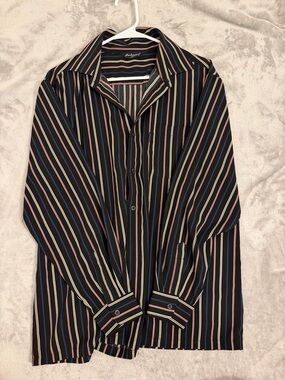 Men's Black Multi-Stripe Long-Sleeve Button-Up Shirt